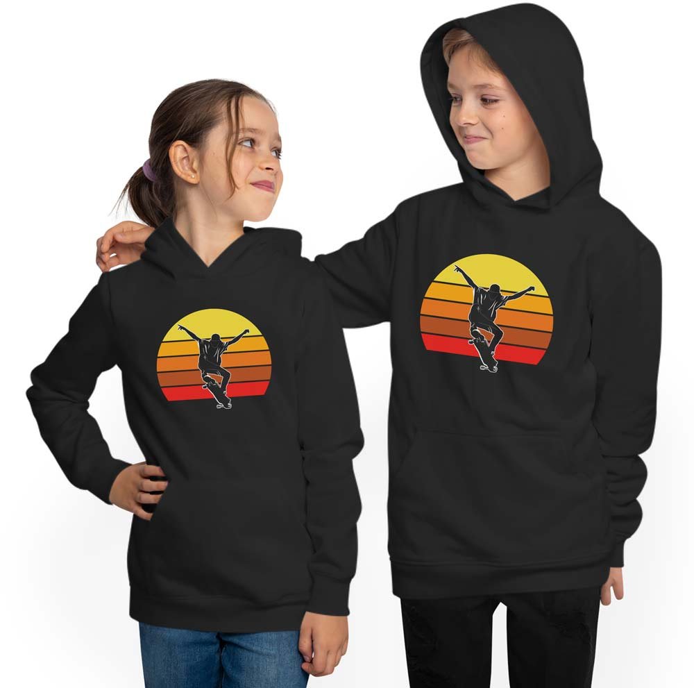 Skater Hoodie Hooded Sweater Kids - Retro Jumping Skateboarder i542